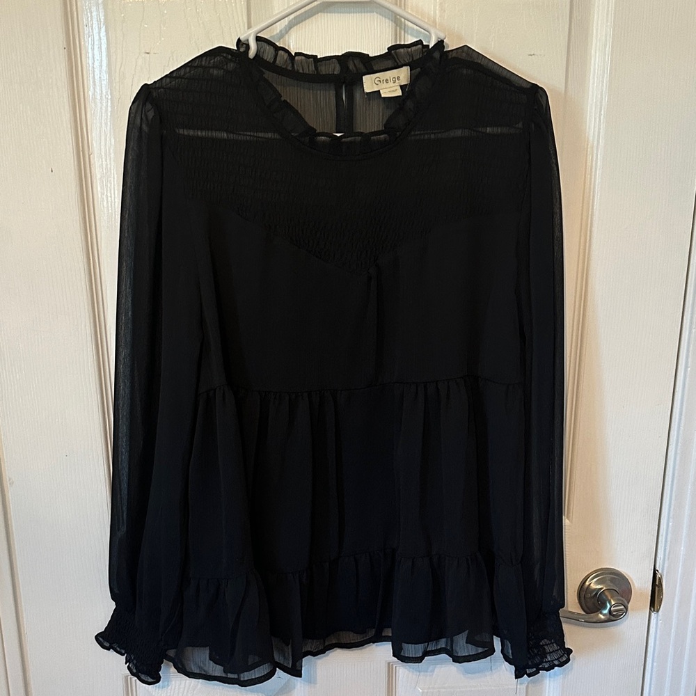 Griege Sheer Ruffle Blouse